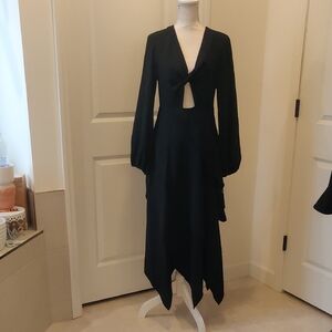 New!BCBGMAXAZRIA Flounce Dress Elegant Black Long Sleeve Dress Sz 4